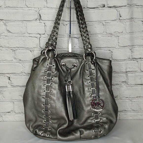 MICHAEL KORS 'ASTOR' GROMMET LEATHER TOTE BAG BRAIDED STRAPS CORSET STYLE - Picture 15 of 16